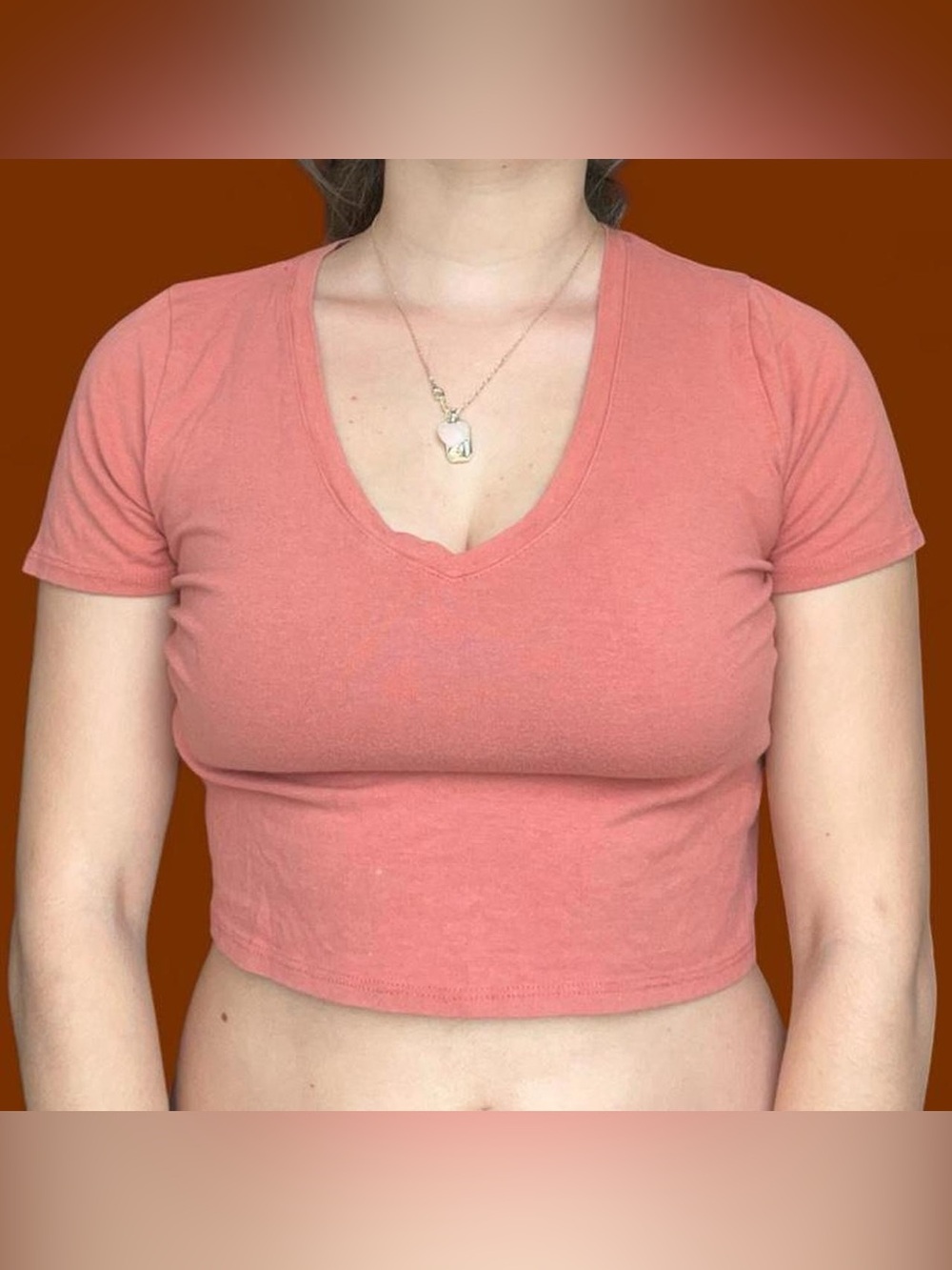 Fashion Nova Coral V-Neck Cropped Tee